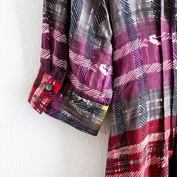 TRINA TURK 100& Silk Plaid Shirt Dress with Pin-tuck Waist - Picture 9 of 9